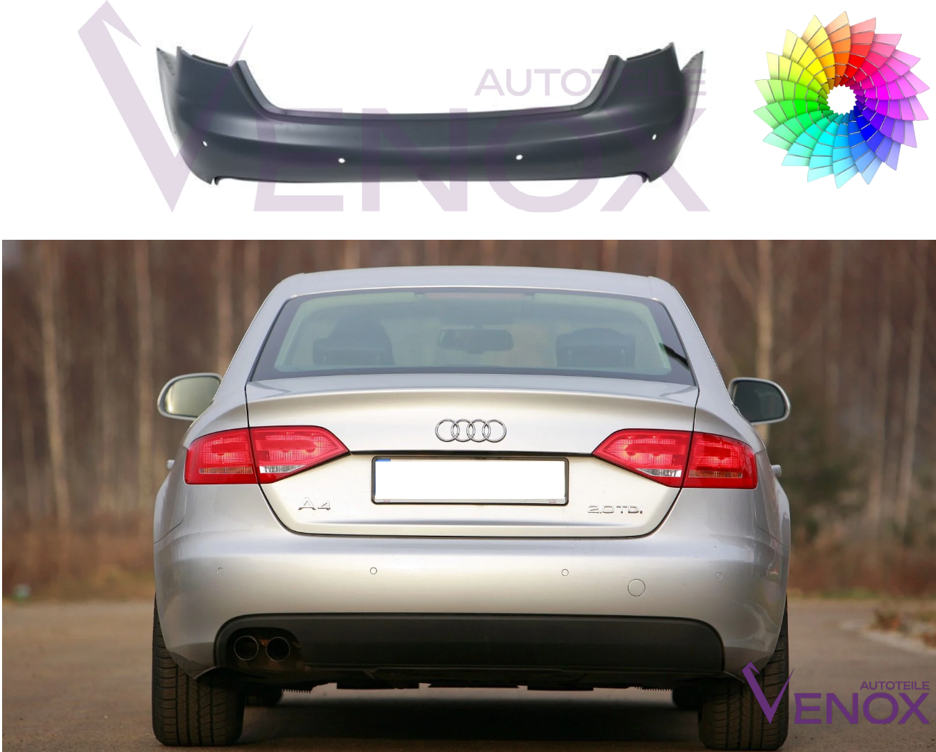 Für Audi A4 B8 07-11 Stoßstange Mit PDC Hinten Lackiert In Wunschfarbe NEU – Bild 2
