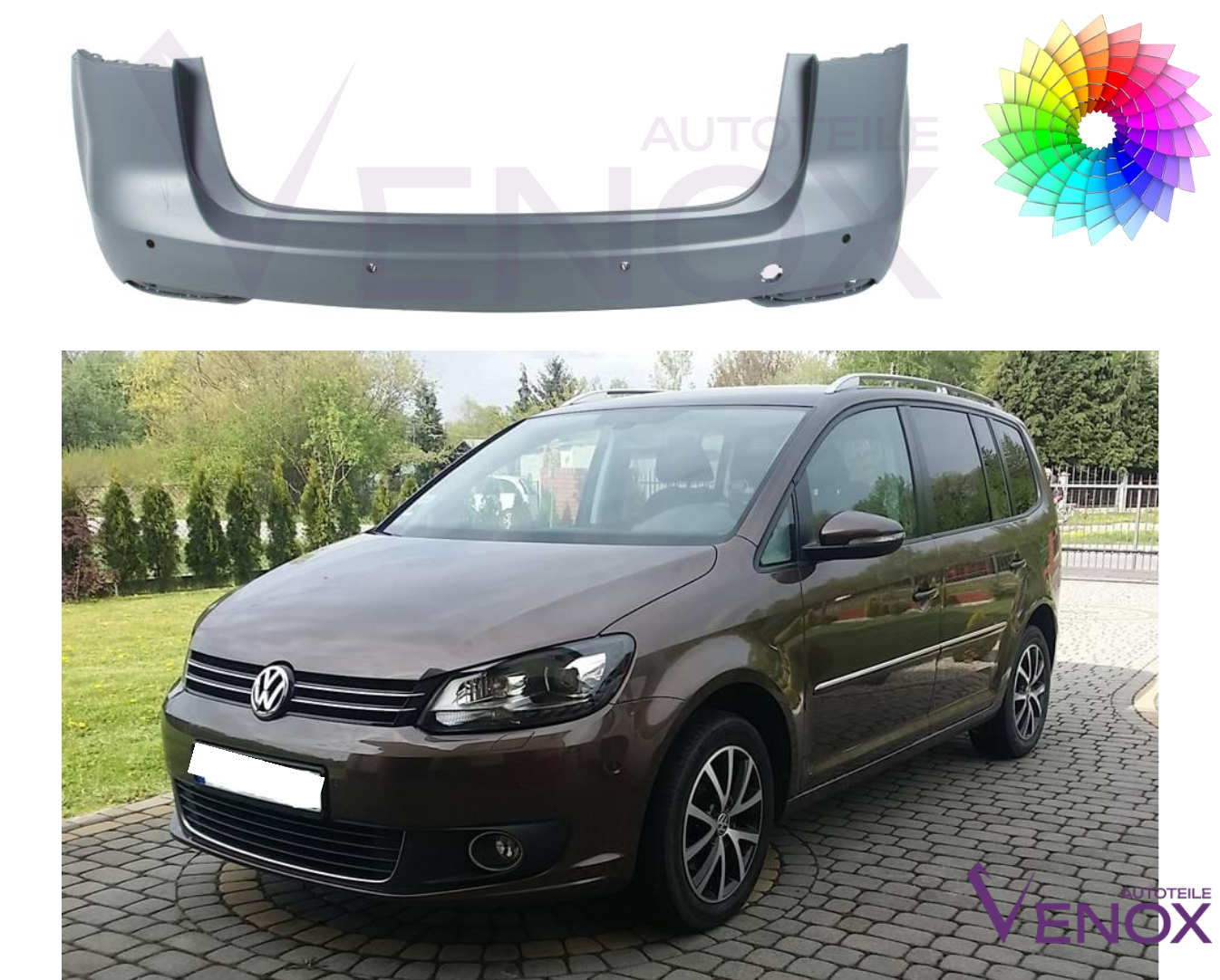 Für Vw Touran 1T3 2010-2015 6 PDC Stoßstange Hinten Lackiert In Wunschfarbe – Bild 2