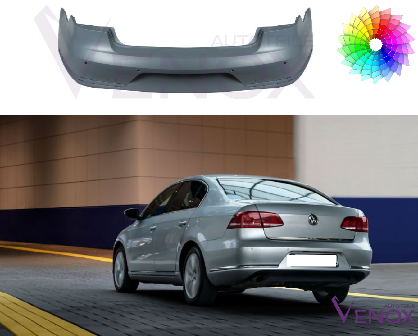 Vw Passat B7 2010-2015 HighLine 6 PDC Stoßstange Hinten Lackiert In Wunschfarbe – Bild 2