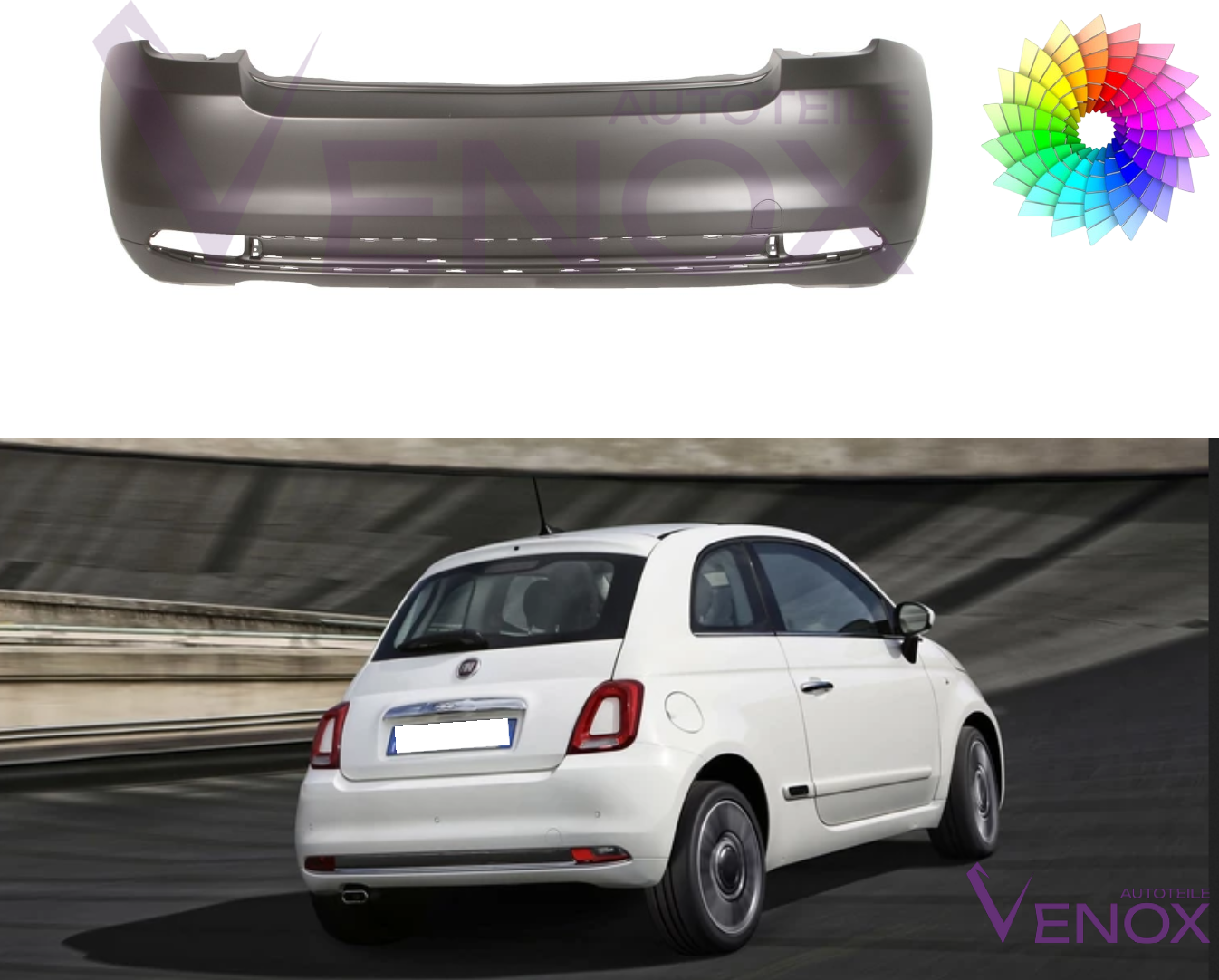 Für Fiat 500 (312) Ab 15 Stoßstange Hinten Lackiert In Wunschfarbe NEU – Bild 2