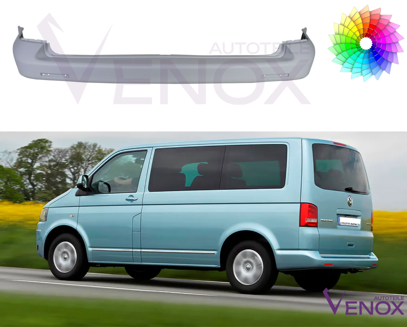 Für VW T5 CARAVELLE MULTIVAN 13-15 Stoßstange hinten lackiert in Wunschfarbe – Bild 2