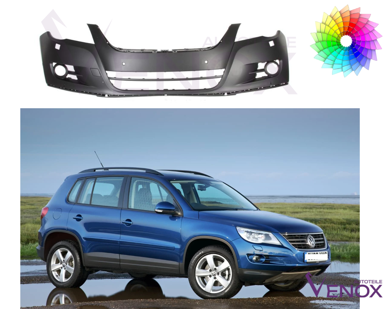 Für VW Tiguan 2007-2011 2xPDC SRA Stoßstange Vorne lackiert in Wunschfarbe – Bild 2
