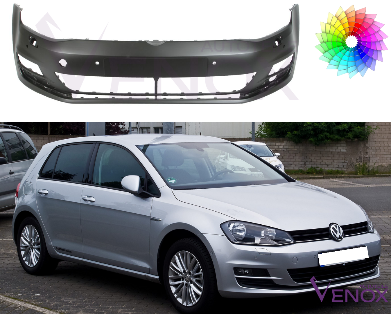 Für VW Golf 7 VII Stoßstange 4 PDC SRA Vorne lackiert in Wunschfarbe 2012-2017 – Bild 2