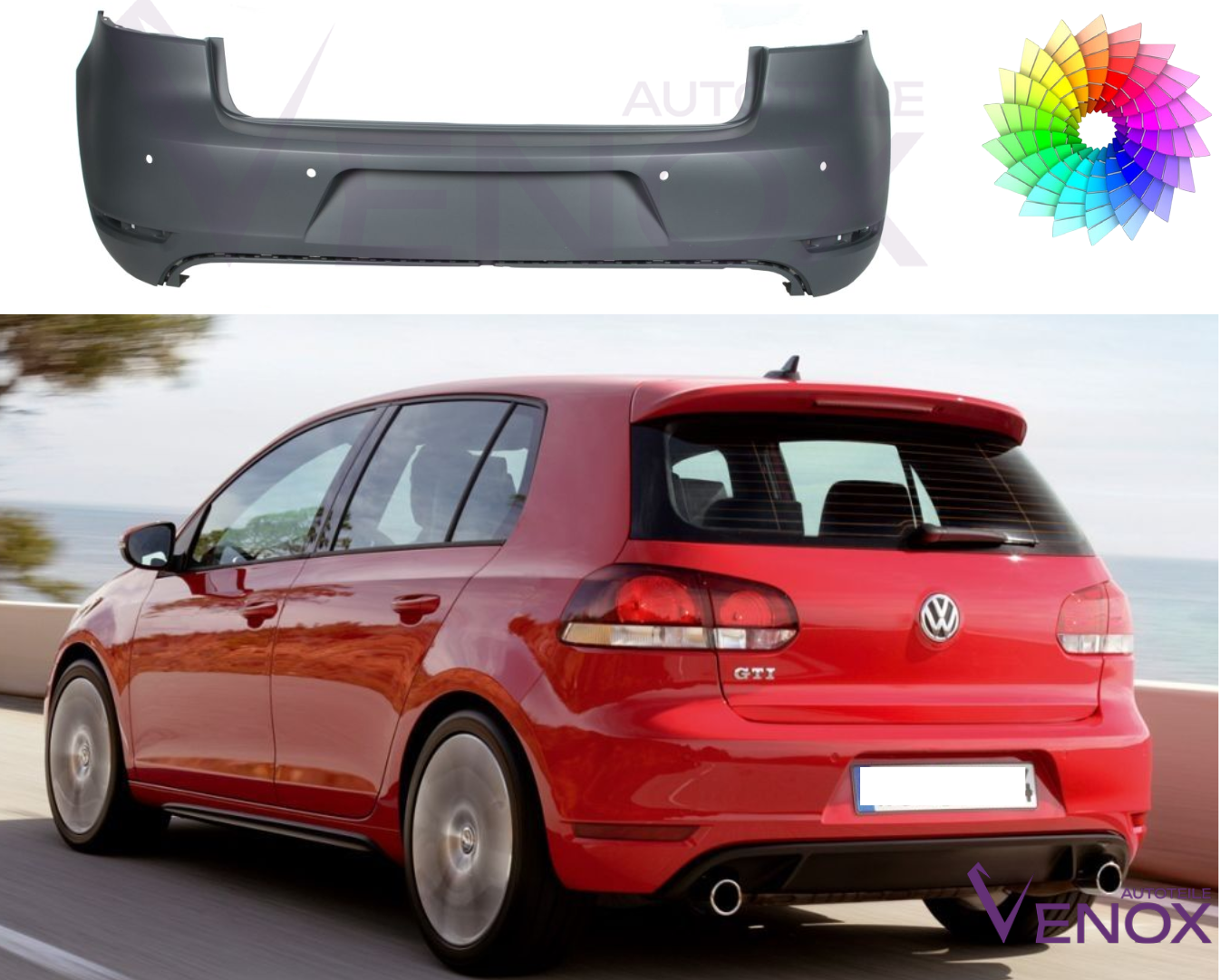 Stoßstange Für Vw Golf VI 6 GTD GTI Hinten 4 PDC Lackiert In Wunschfarbe 08-16 – Bild 2