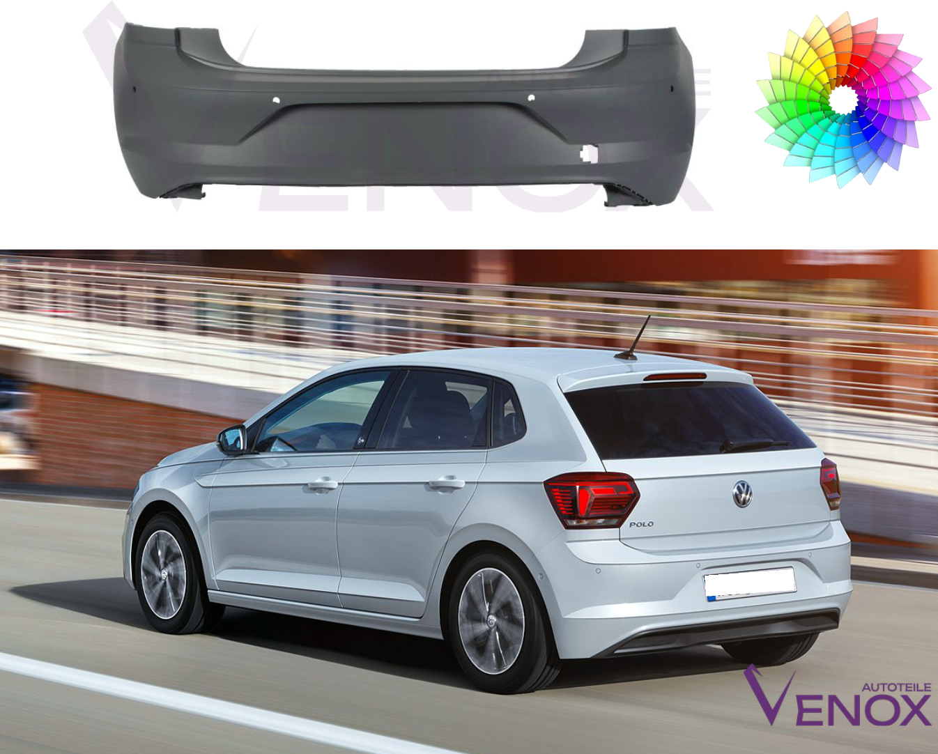 Für Vw Polo Ab 2017- 4 x PDC Stoßstange Hinten Lackiert In Wunschfarbe – Bild 2