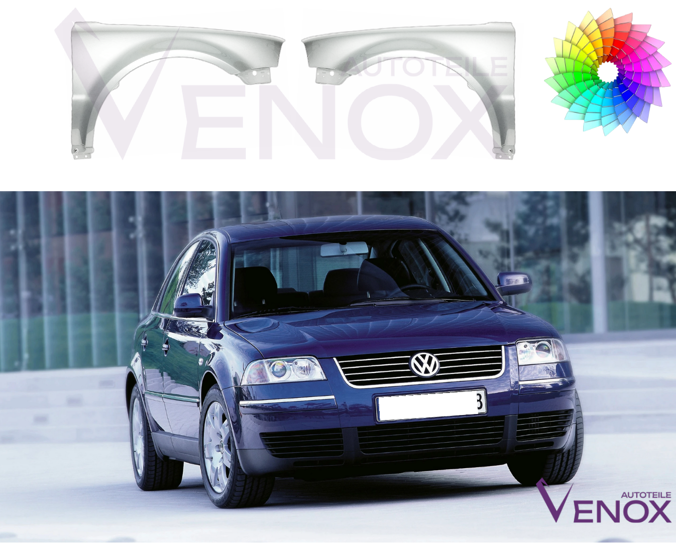 Für VW Passat B5 03-05 KOTFLÜGEL VORNE Rechts LACKIERT IN Wunschfarbe – Bild 2