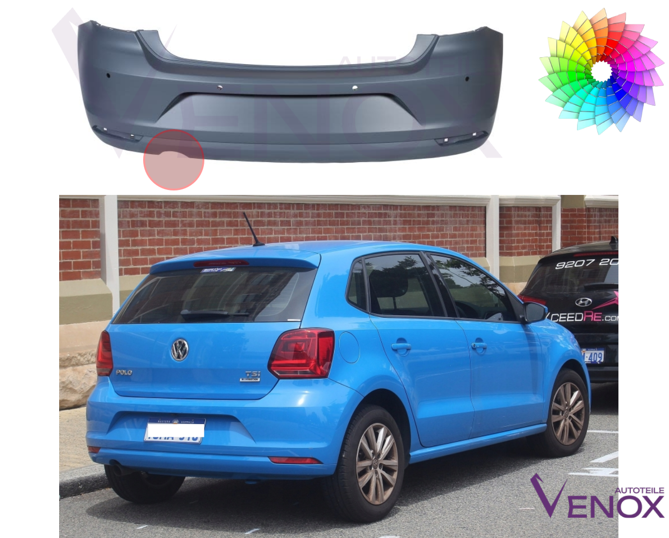 Für VW Polo 6R 2014-2017 PDC Stoßstange hinten lackiert in Wunschfarbe – Bild 2