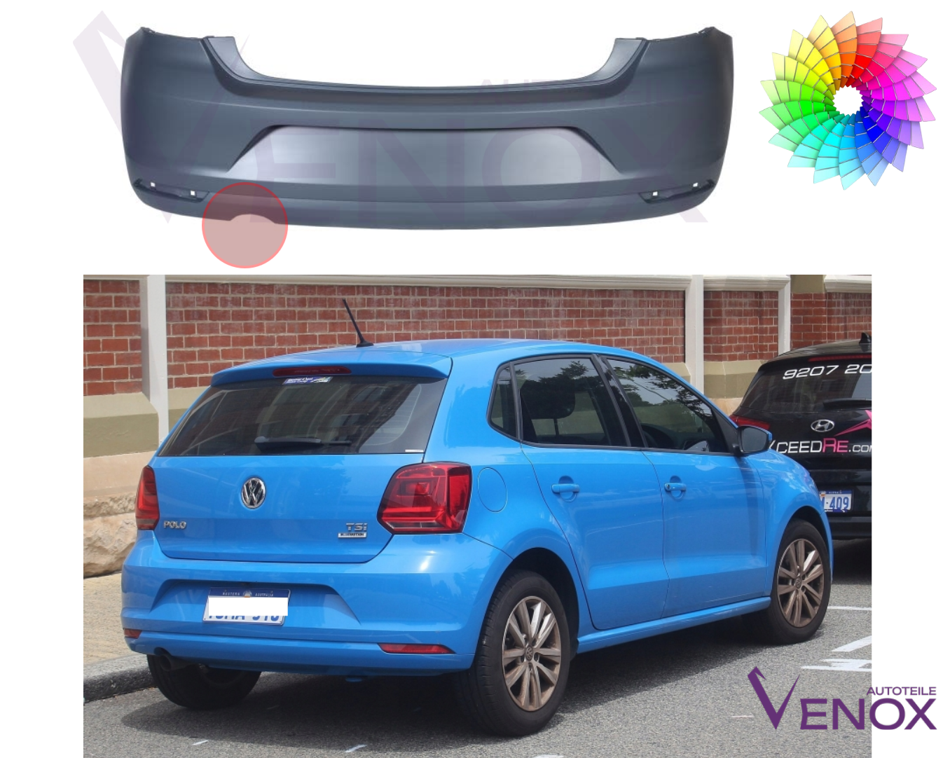Für VW Polo 6R 2014-2017 Stoßstange hinten lackiert in Wunschfarbe – Bild 2