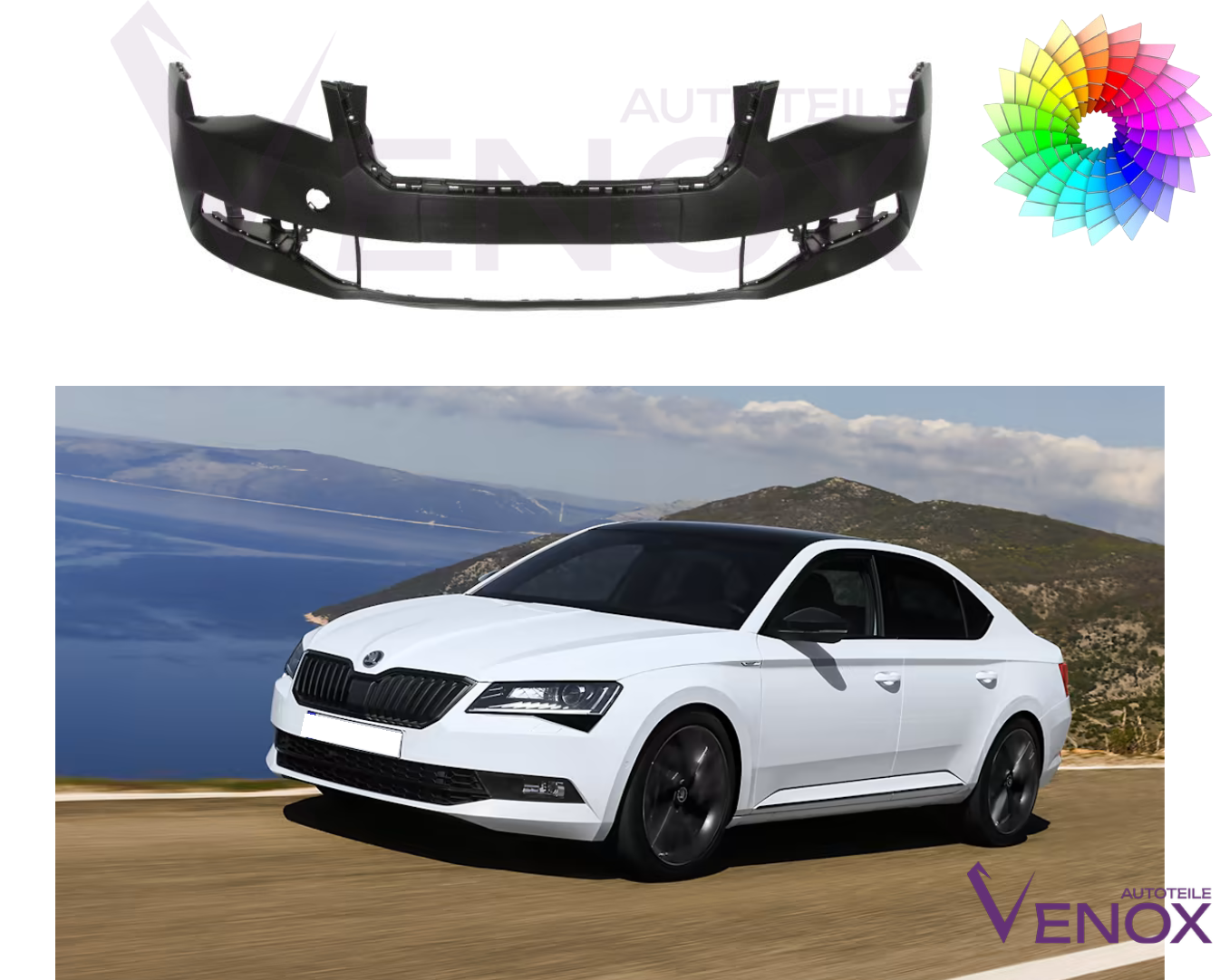 Für Skoda SuperB 3V Ab 2015 SRA 4/6 PDC Stoßstange Vorne Lackiert in Wunschfarbe – Bild 2