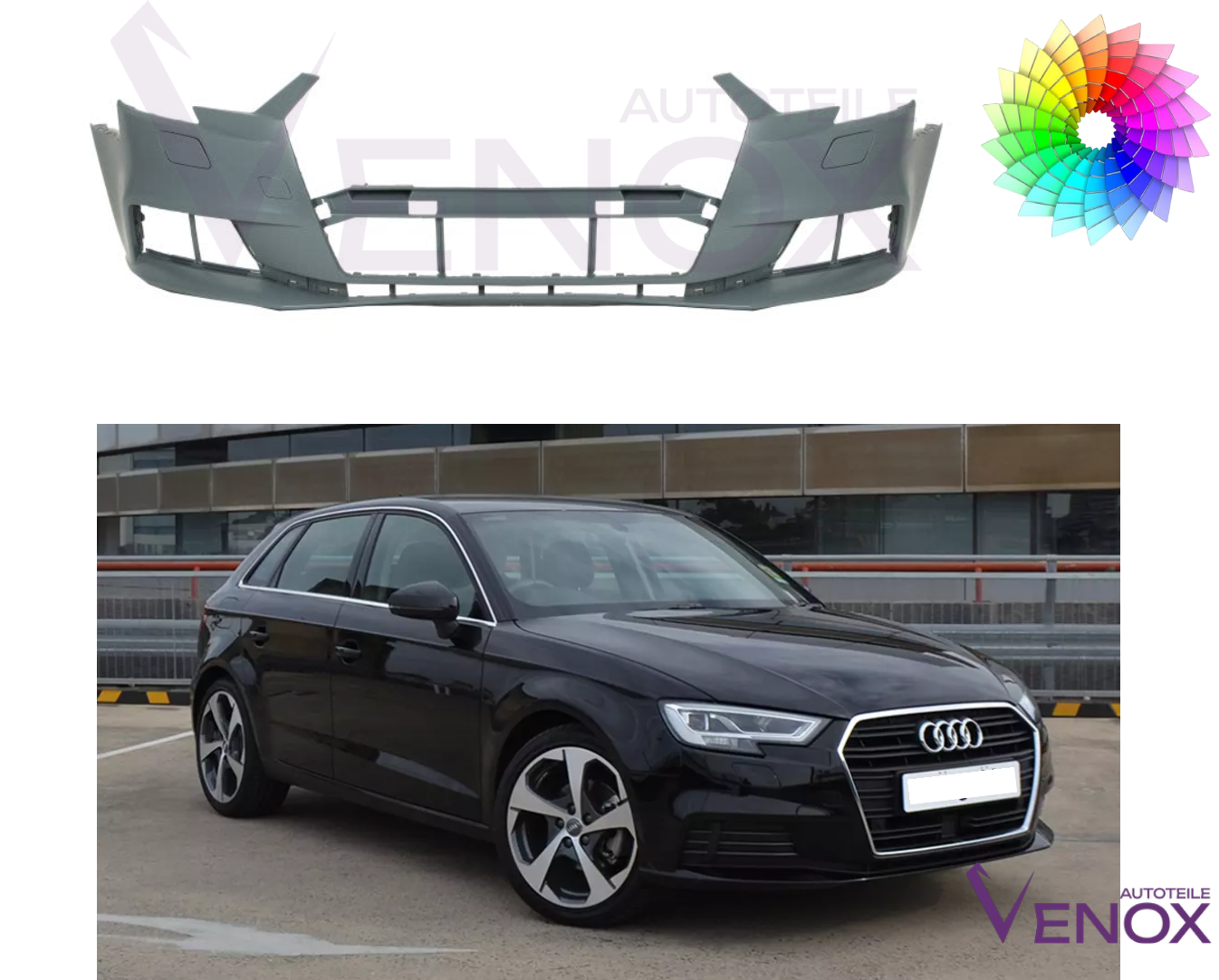 Für Audi A3 8V 2016-2020 SRA PDC Stoßstange Vorne Lackiert in Wunschfarbe NEU – Bild 2