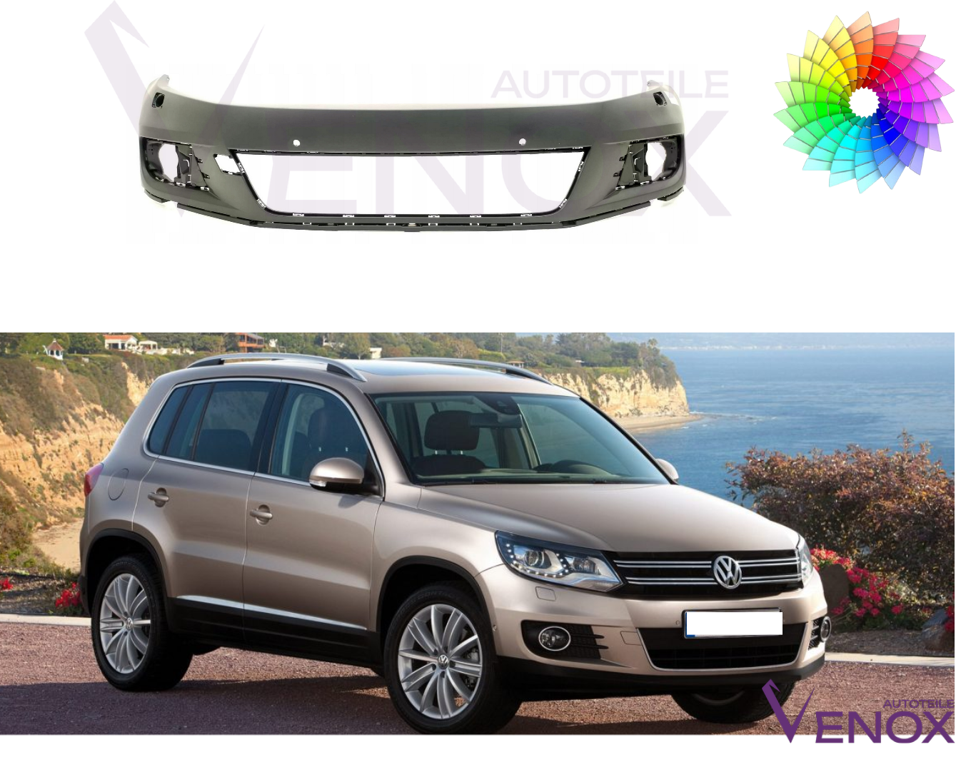 Für VW Tiguan 2011-2016 PDC SRA Stoßstange Vorne lackiert in Wunschfarbe – Bild 2