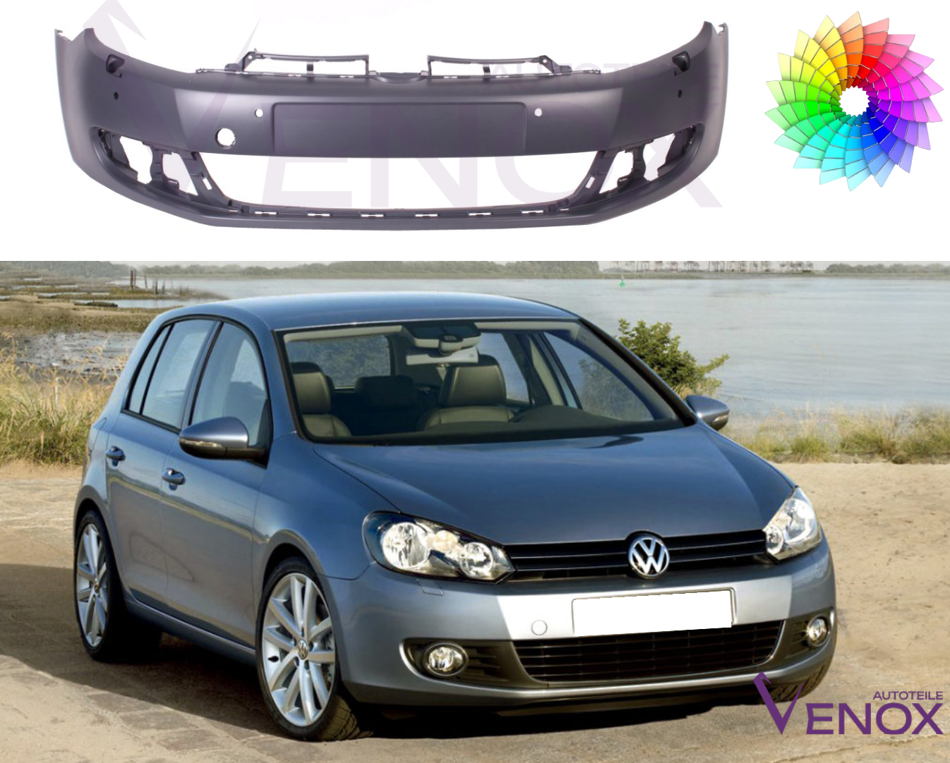 Für Vw Golf VI 08-16 Stoßstange Vorne 4x PDC SRA Lackiert In Wunschfarbe NEU – Bild 2