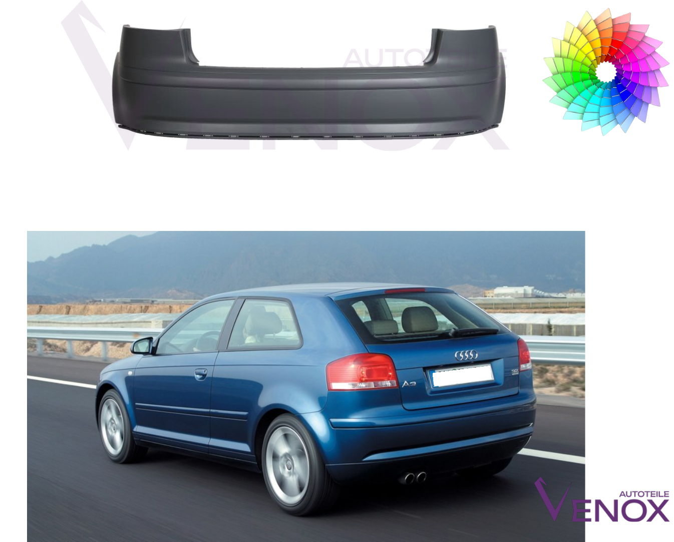 Für Audi A3 8P 2003-2008 3-Türer Stoßstange Hinten Lackiert In Wunschfarbe – Bild 2