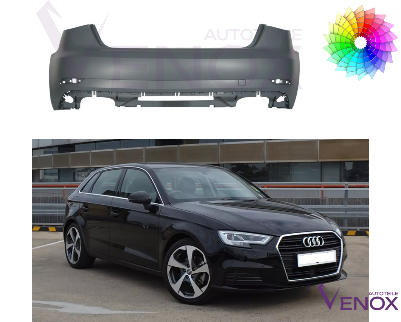 Für Audi A3 8V 2016-2018 PDC Stoßstange Hinten Lackiert In Wunschfarbe – Bild 2